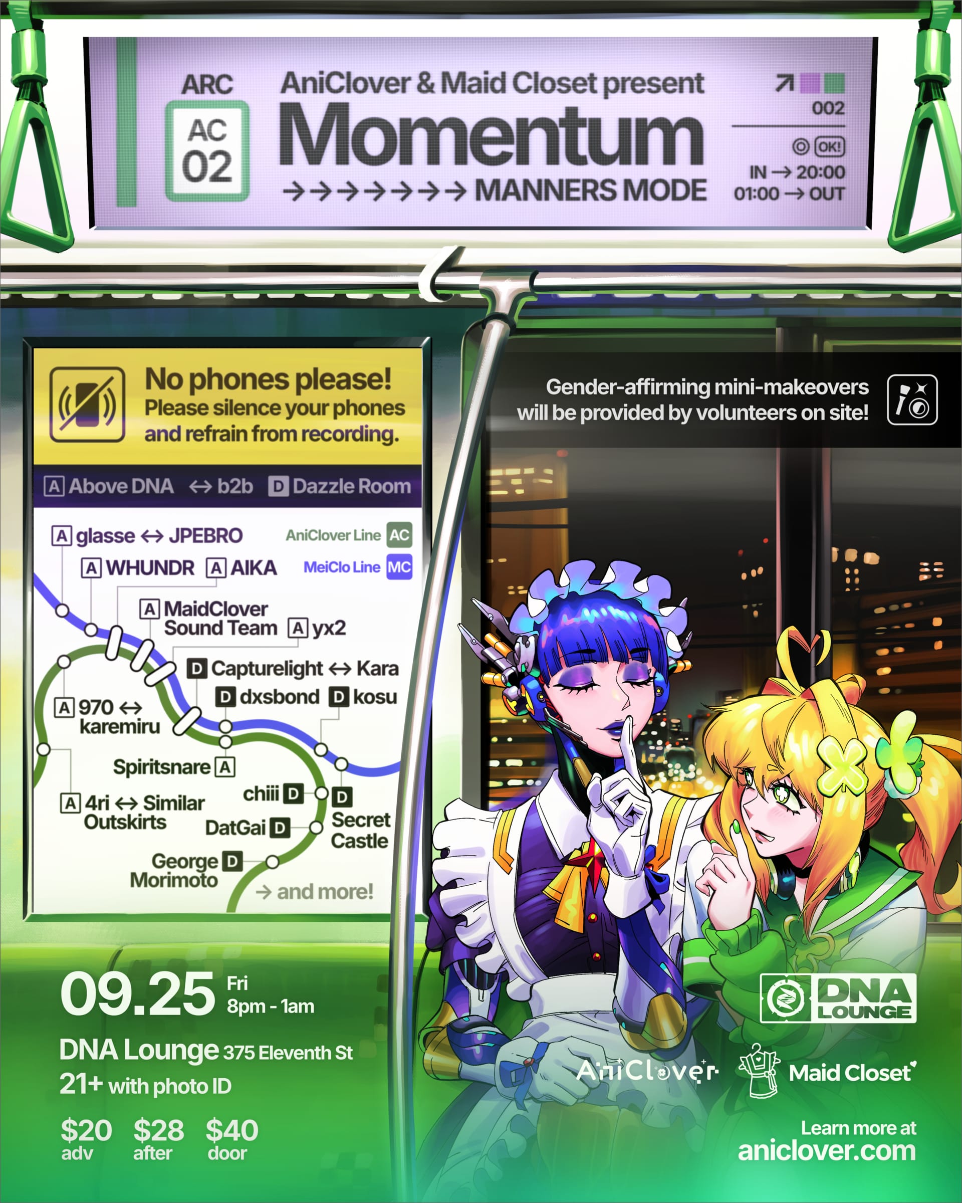 Momentum: Yx2, 4ri -b2b- Similar Outskirts, 970 -b2b- Karemiru, Spiritsnare, Capturelight -b2b-, Kara, Glasse -b2b- Jpebro, Aika, MaidClover Sound, Team, Chiii, DatGai, George Morimoto, Dxsbond, Kosu, Secret Castle, Whundr flyer