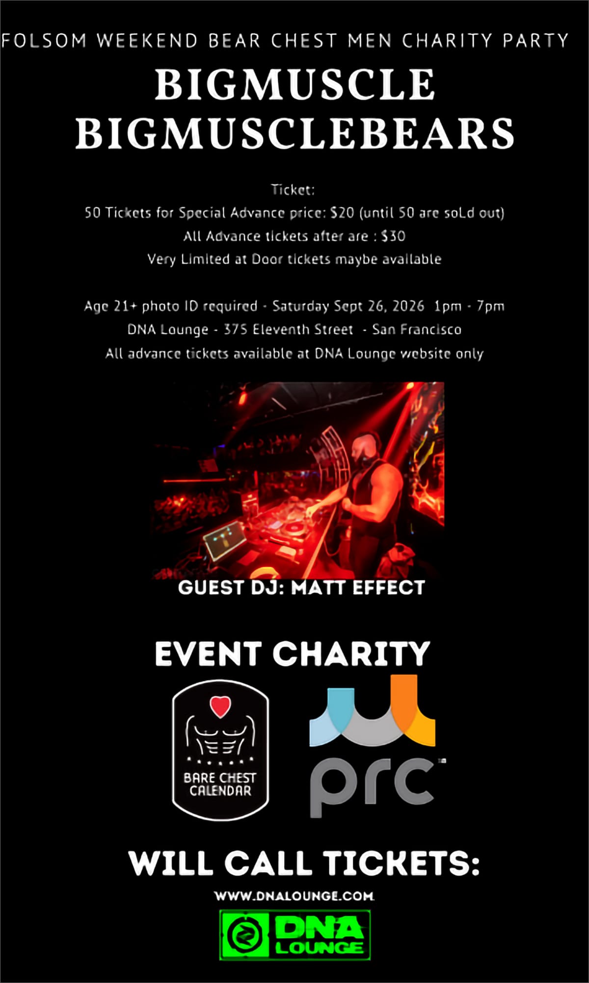 Bare Chest Calendar: Charity Event - Euro Steve, Aki flyer